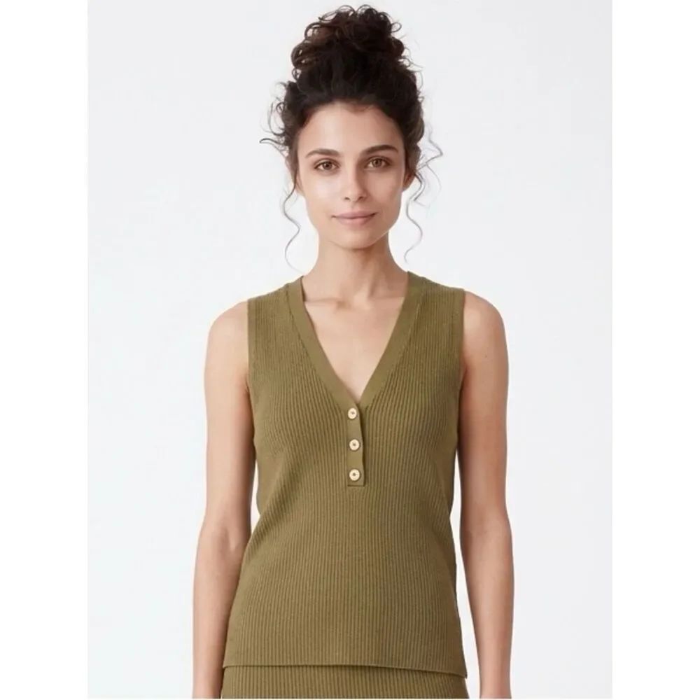TOPSHOP | Olive Green Sleeveless Ribbed V-Neck Tank Top Women’s Size M 8-10